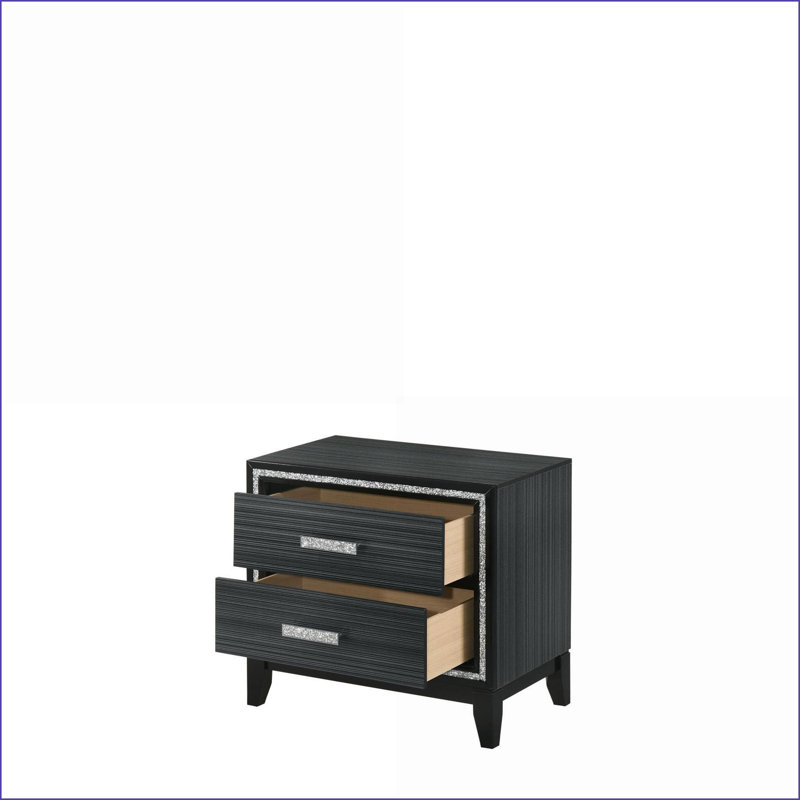 Haiden Weathered Black 2-Drawer Modern Nightstand, Black