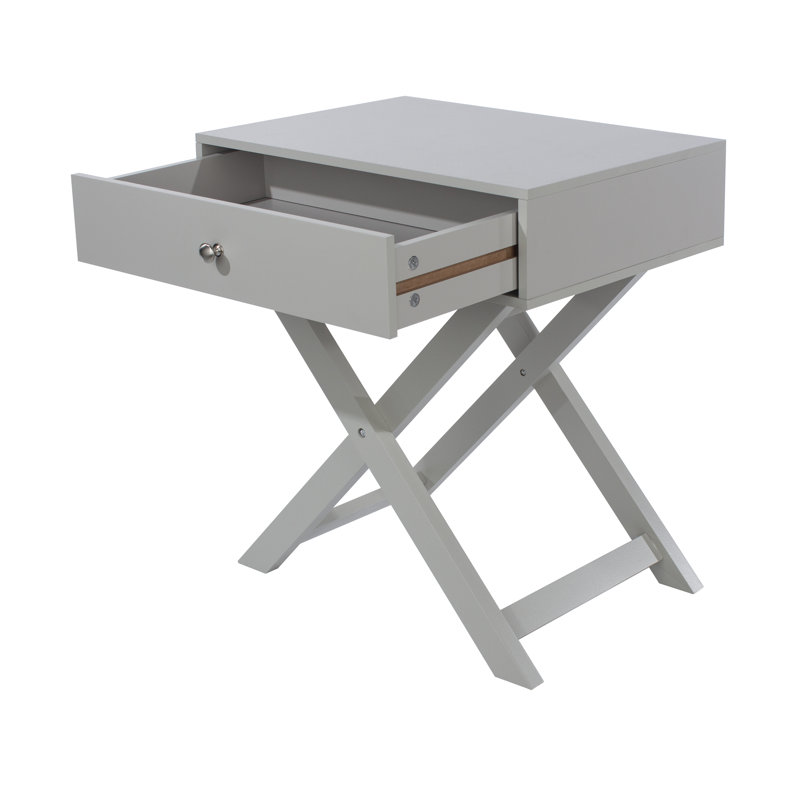 Garo 1 Drawer X cross leg Bedside Table, Side Table, End Table, Grey