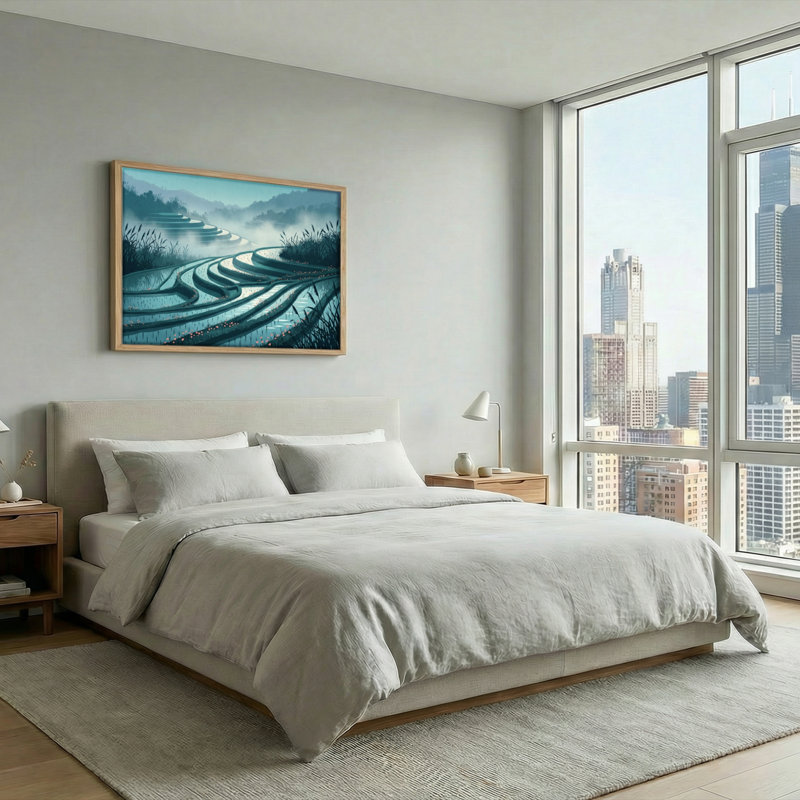 Ensemble de 1 tableau sur toile représentant des champs en terrasses, H 18 po x l 24 po, Naturel