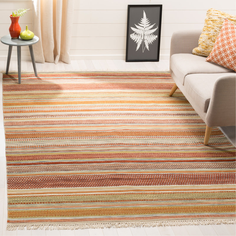 Striped Wool Hand Woven Area Rug, Rectangle 122 x 183cm