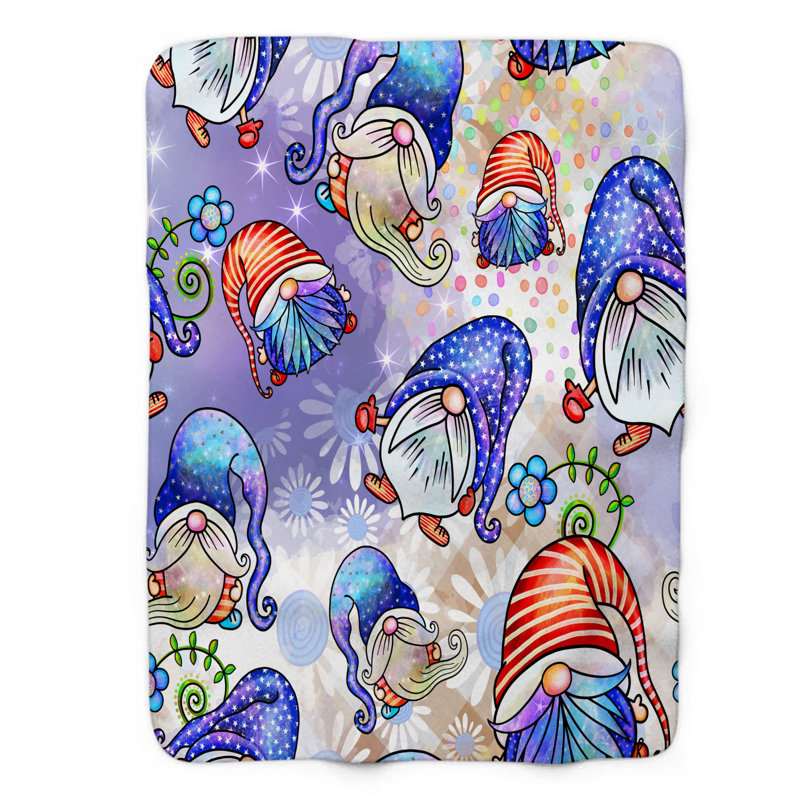 Motif Groovy - 1 pièce Sherpa Premium, Lit simple, Bleu foncé / mauve / pois rouges / abstrait
