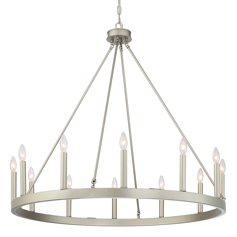 12-Light Wagon Wheel Candle Style Chandelier, Antique silver
