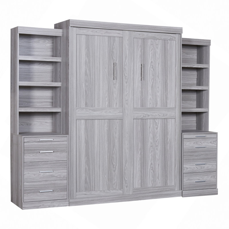 Lit escamotable avec tablettes et tiroirs de rangement