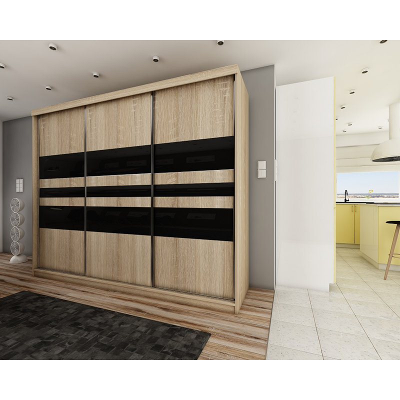 Alphon 3 Door Solid + Manufactured Wood Wardrobe, Natural/Black