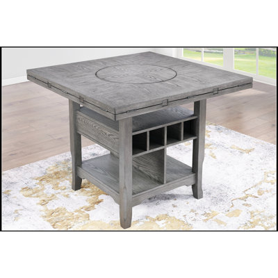 Table de salle à manger grise à hauteur de comptoir avec plateau tournant et tablette de rangement pour cuisines modernes