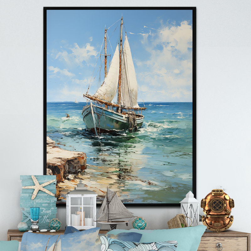 Voilier, rêve océanique - art mural fenêtres côtières, Cadre flottant noir, 40" H x 30" W