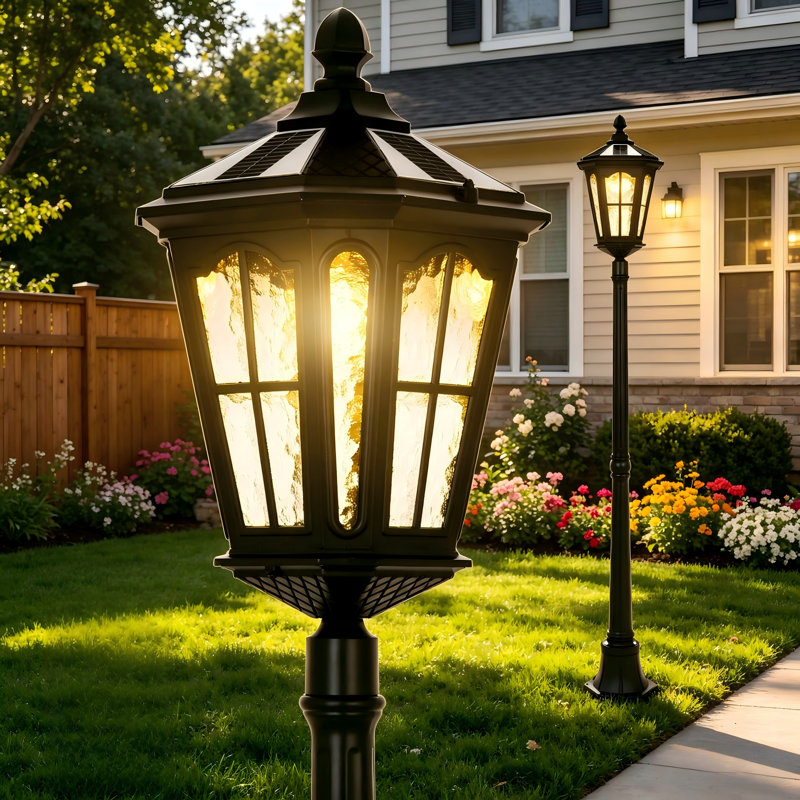 69.6"Solar Post Light Streetlight Black Aluminium 