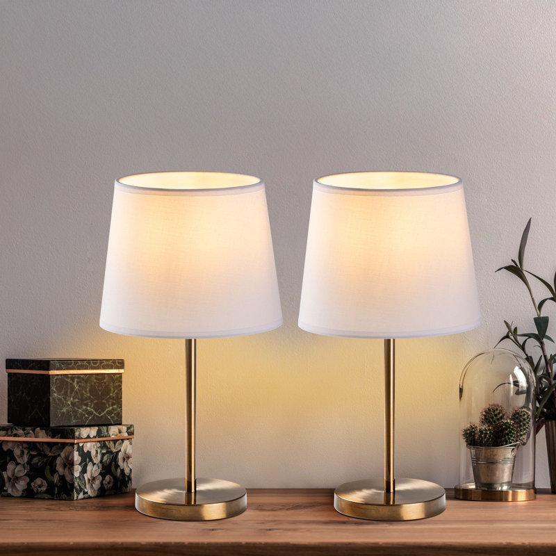 Elegant Table Lamp Set (2 Pieces), Antique Finish, 8.3 x 8.3 x 15.4 inches | Metal Body with Fabric Cap, E27 Socket (Max 40W), 78.7-inch Cable, On/Off Switch | Ideal for Home & Hotel Decor, Stylish Lighting Solution