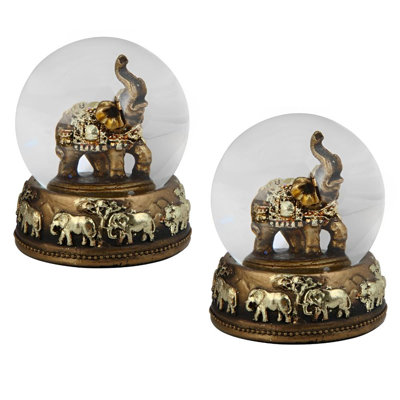 "Ensemble de 2 pièces" ICE ARMOUR 3 "H Éléphant thaïlandais bronze Glitter Snow Globe Statue Sculpture Ornement Décoration Maison / Pièce et Idées de cadeaux uniques pour la pendaison de crémaillère, les Fêtes et les Anniversaires
