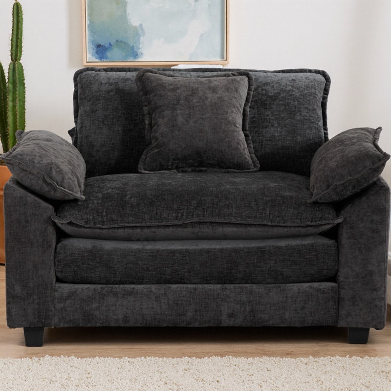 Cloud Sofa Single Seat with Pillow Top Arms, Double Layer Upholstered Cushion & Breathable Chenille Fabric, Ergonomic Accent Chair for Living Room, Bedroom