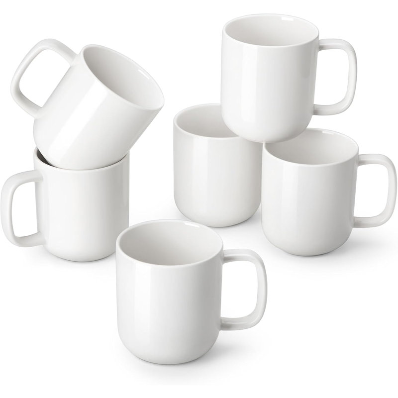 Ensemble de 6 tasses à café en porcelaine 16 oz - 6 tasses en céramique blanche pour Americano / thé / café glacé / infusion froide / cacao / lait