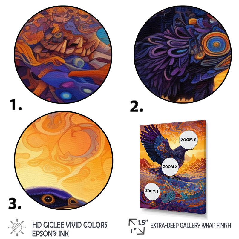 «Majestic Mystical Eagle I», reproduction sur toile, Encadrement doré, H 32 po x l 16 po x P 1 po