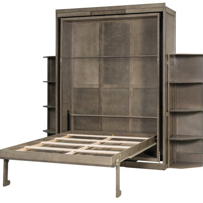 Hidden Bed With Clean Design, 3 - Tier Shelves, And Convertible Work Area, For Small Spaces, Gray Rotating Desk, Dual Side Extra Storage, Ideal Home Offices,