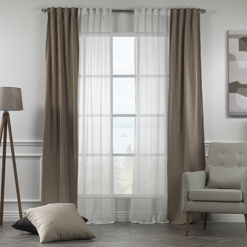 Decorative Window Curtain Each Panel, 27" W x 95" L, Barley/White