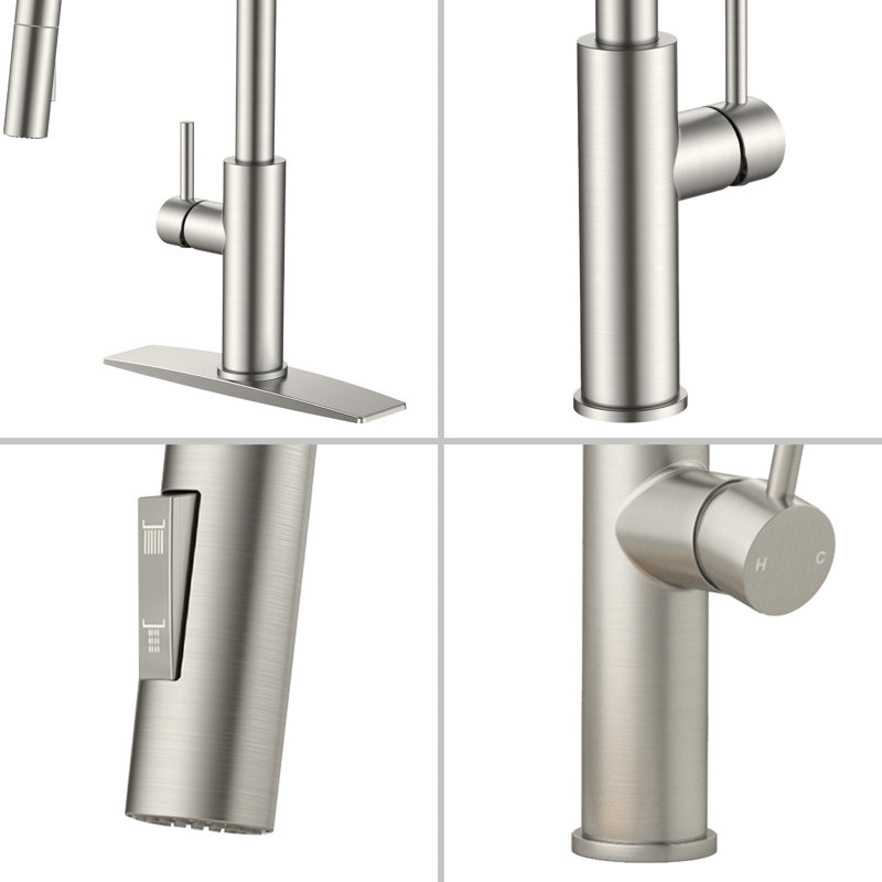 Kitchen Faucet With Pull Down Sprayer, Stainless Steel, Without Soap Dispenser