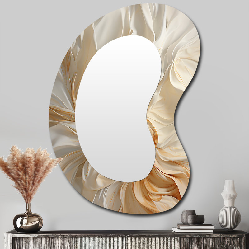White and gold champagne flow IV - Champagne Unique Shape Decorative Mirror, Traditional Asymmetrical Wall Mirror, Printed Metal Art