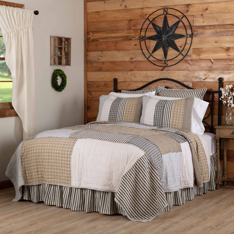 Ashmont Gray and Beige Cotton Reversible King Quilt Set