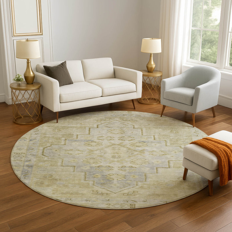 Premium Machine Washable Mayfield Border Rug, Round 8'