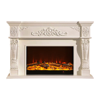 Beige Solid Wood Electric Fireplace