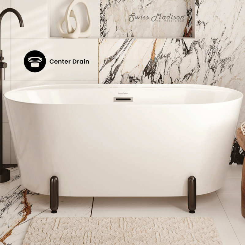Monaco 59" Freestanding Bathtub With Matte Black Stand, Matte White