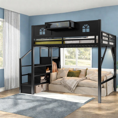 Lit mezzanine double avec escalier et garde-robe