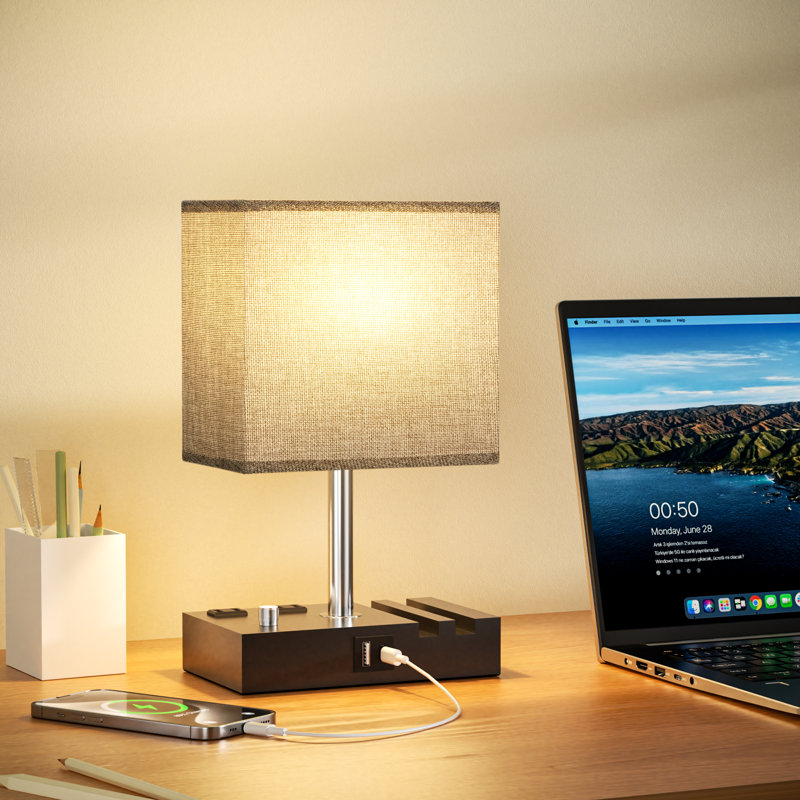 13.4'' Dimmable Bedside Table Lamp with Chaarging Station and Phone Slots