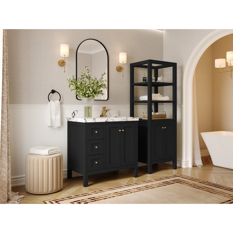 Nashville X P 22 po D Meuble-lavabo décalé à droite avec quartz Palissandro, Noir