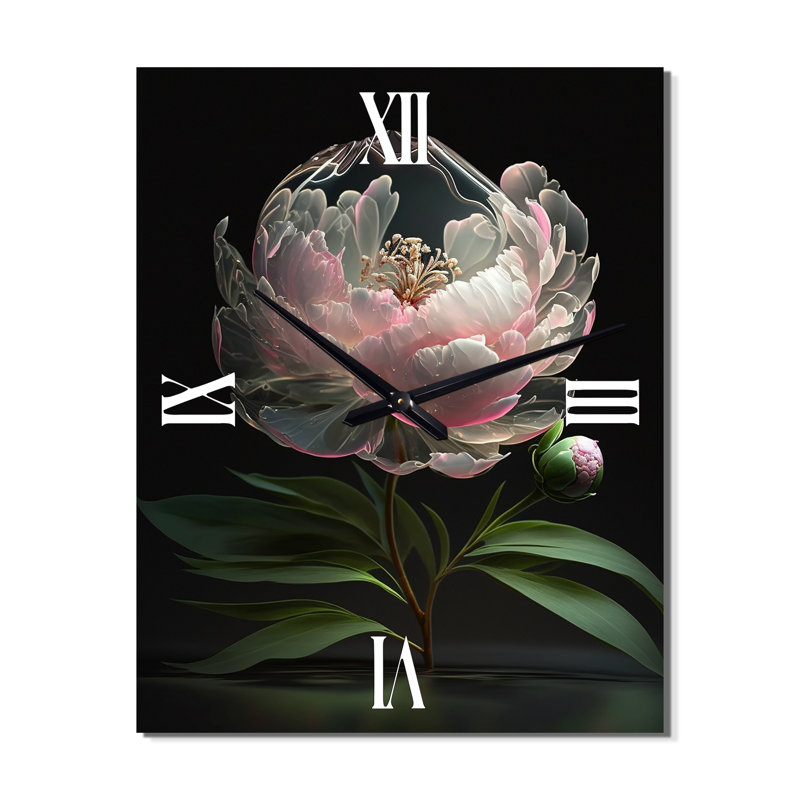 Jaleiyah - Horloge murale moderne pivoine florale, H 32 po x l 24 po