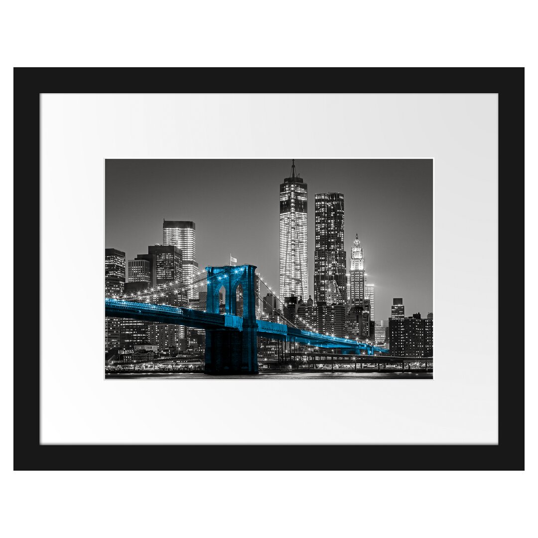 Gerahmtes Poster Brooklyn Bridge mit Wolkenkratzern