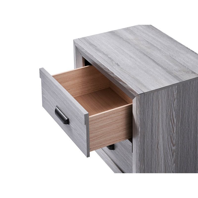 Table de chevet 2 tiroirs en bois gris rustique