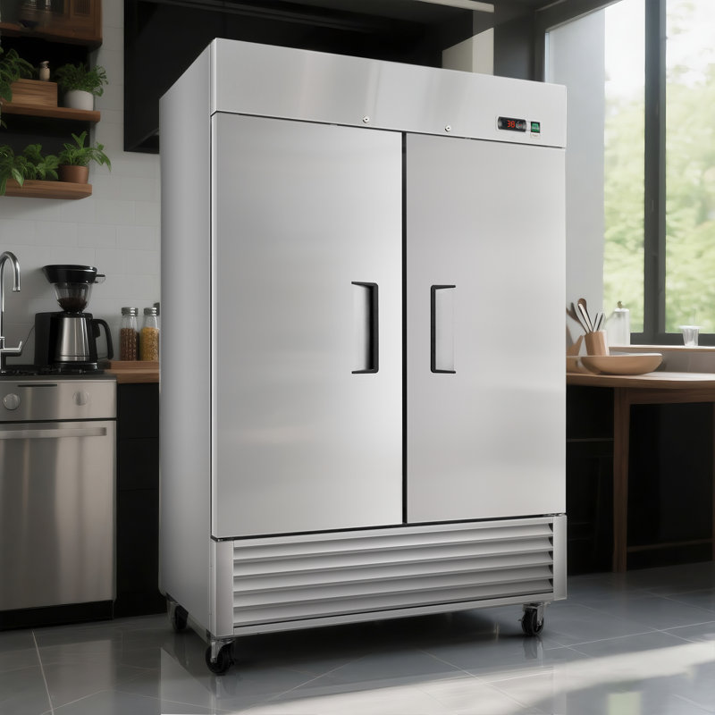 Fennel  49 Cu Ft Stainless Steel Upright Refrigerator, Double Door Reach-In Fridge with Digital Temperature Control