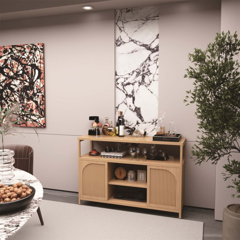 Buffet en bambou naturel avec rangement spacieux, parfait pour l'organisation de la salle de bain et du salon