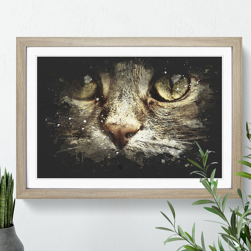 Portrait of a Cat Vol.1 - Picture Frame Graphic Art, 27cm H x 36cm W x 2cm D, Oak Framed