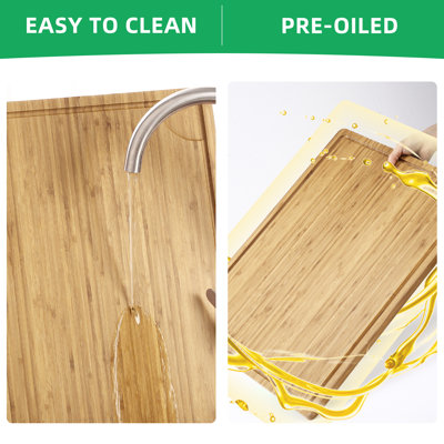Large Cutting Board for Kitchen 20 Inch Reversible Wooden Chopping Board with Handles & Juice Groove Meat and Cheese Board and Cheese Serving Tray Butcher Block Light Color 50.8x35.6x2cm