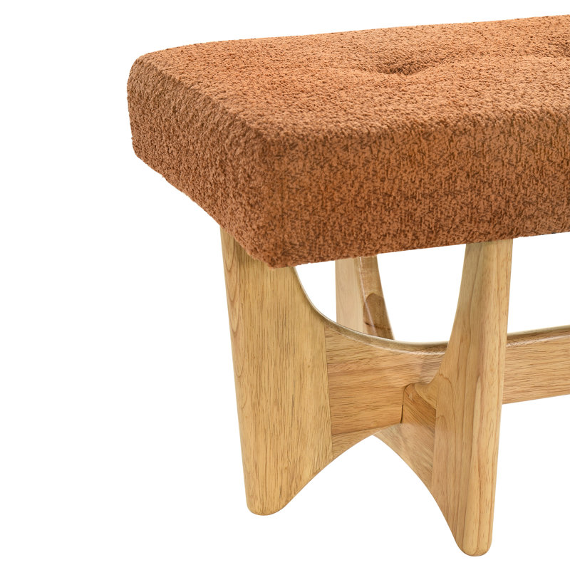 Banc rembourré capitonné avec pieds en bois massif, Naturel / rouge brique