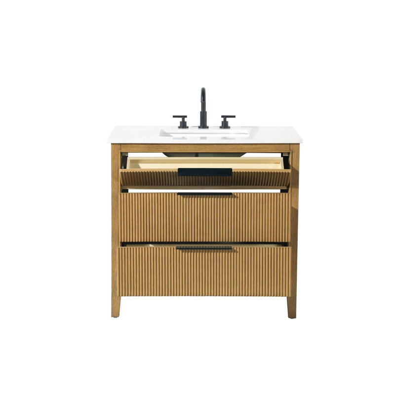 Meuble-lavabo simple 36 po en teck miel, Miel et teck, 36"