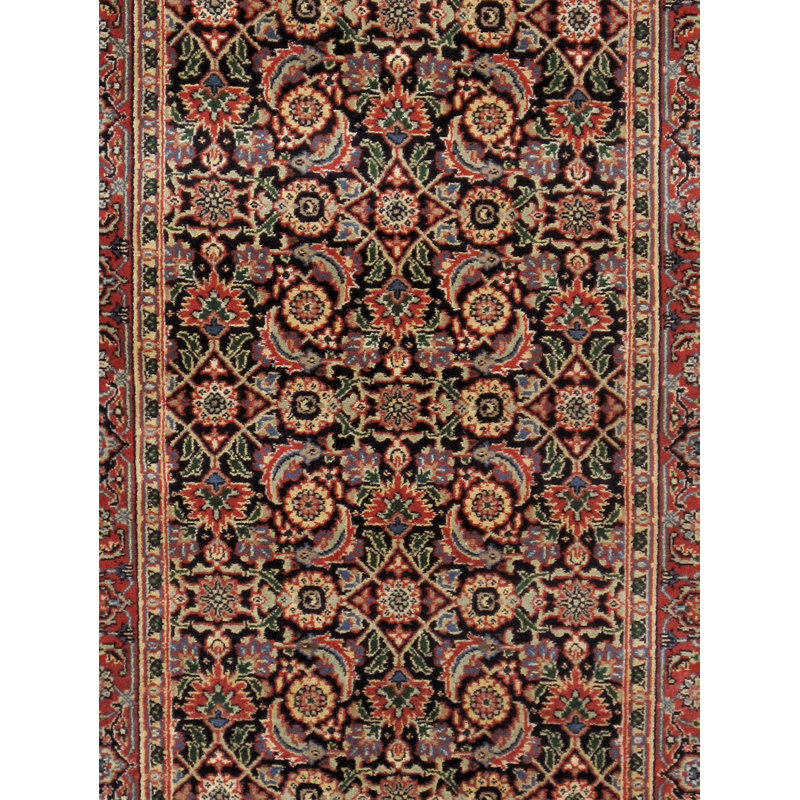 Baku Hand Knotted Wool Floral Area Rug in Navy/Rust, Rectangle 5'11" x 6'2"
