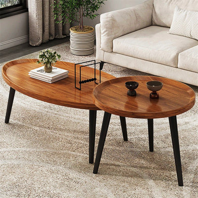 Mid Century Coffee Table Set Living Room MDF Accent Nesting Table, Set Of 2, Walnut