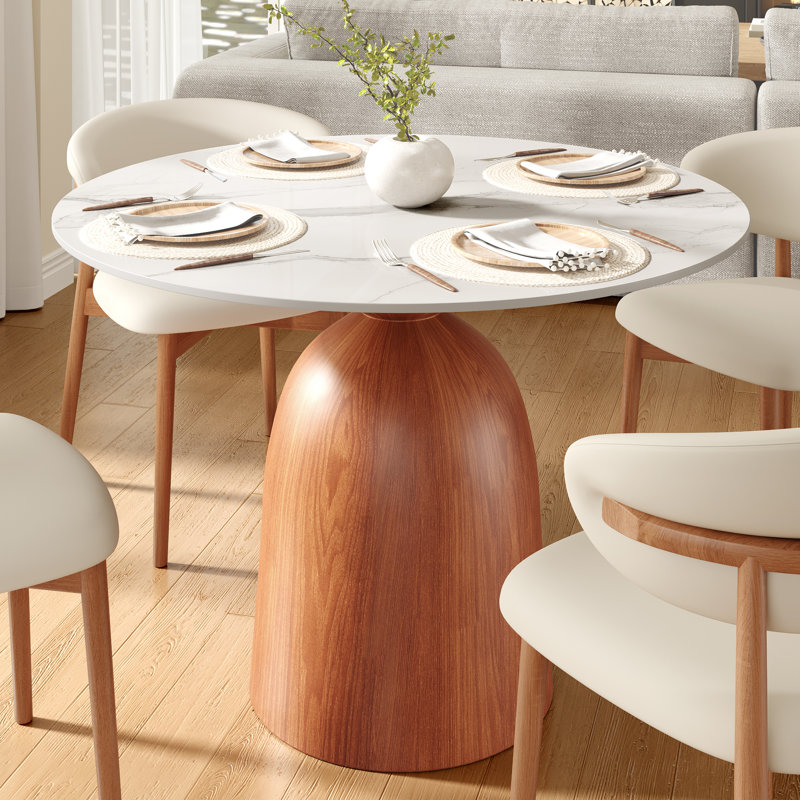 Vicente Dining Set, Mid-Century Modern Table & Upholstered Chair Set For Home, Kitchen, Dining Room, 5, White