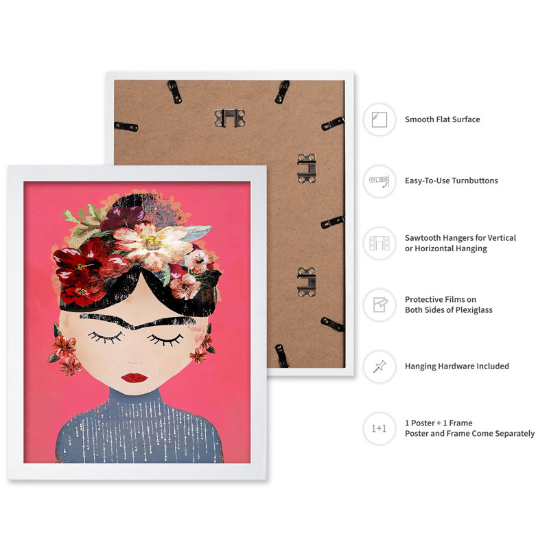 Frida Portrait No2, Affiche, Encadrement blanc, H 08 po x l 10 po