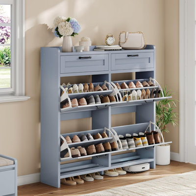 Shoe Cabinet with 4 Flip Drawers & 2 Top Drawers, Wooden Entryway & Hallway Organizer