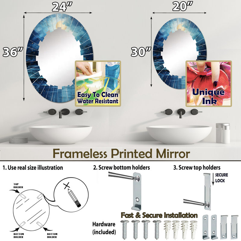 Mindil - Miroir mural nautique et plage ovale, 30 po x 20 po