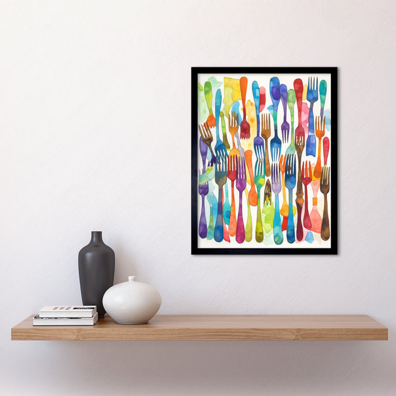Cutlery Pattern Multicoloured Forks Watercolour Painting Art Print Framed Poster Wall Decor 12x16 inch