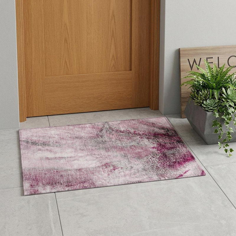 Tapis intérieur antidérapant lavable abstrait 2 pi x 3 pi rose