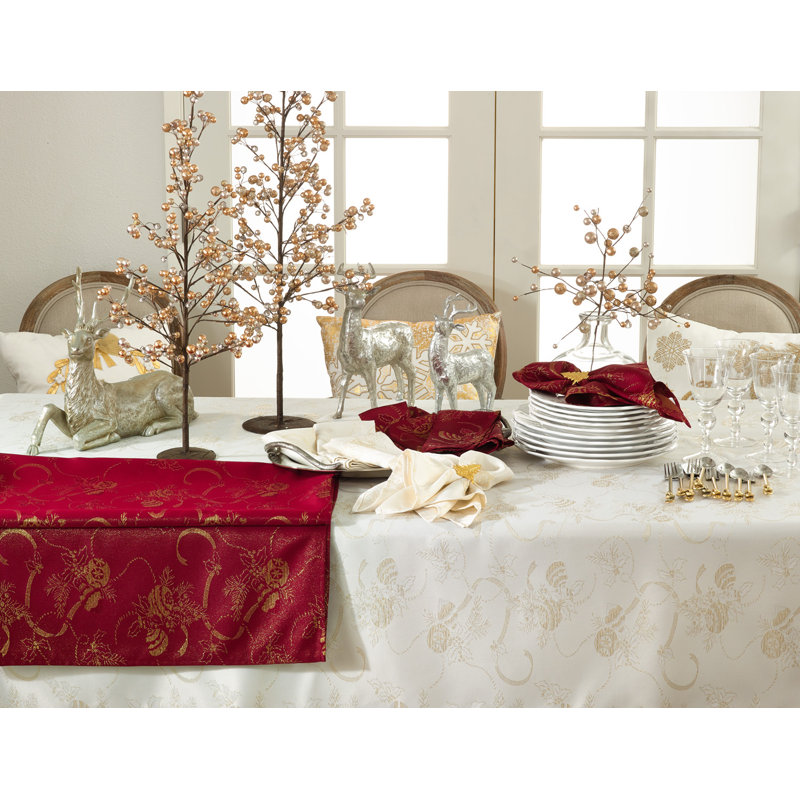 Christmas Design Jacquard Holiday Table Runner, 72" L x 16" D, Ivory