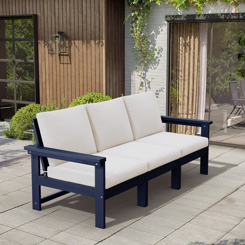 Reata HDPE 2 Piece Sofa Seating Group with Cushions, Blue, White