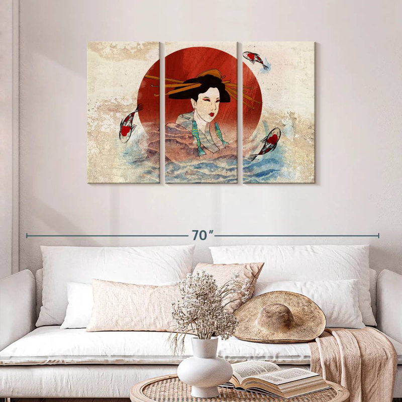 Koi et Geisha japonais Leisha, H 28 po x l 45 po