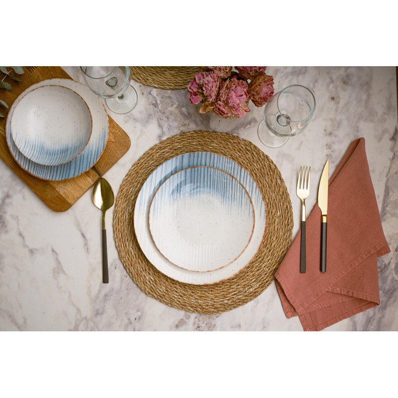 Elegant 24-Piece Dinner Set, 100% Porcelain | Includes 6 Service Plates, 6 Dinner Plates, 6 Bowls, 6 Dessert Plates | Dishwasher & Microwave Safe, Perfect for Entertaining