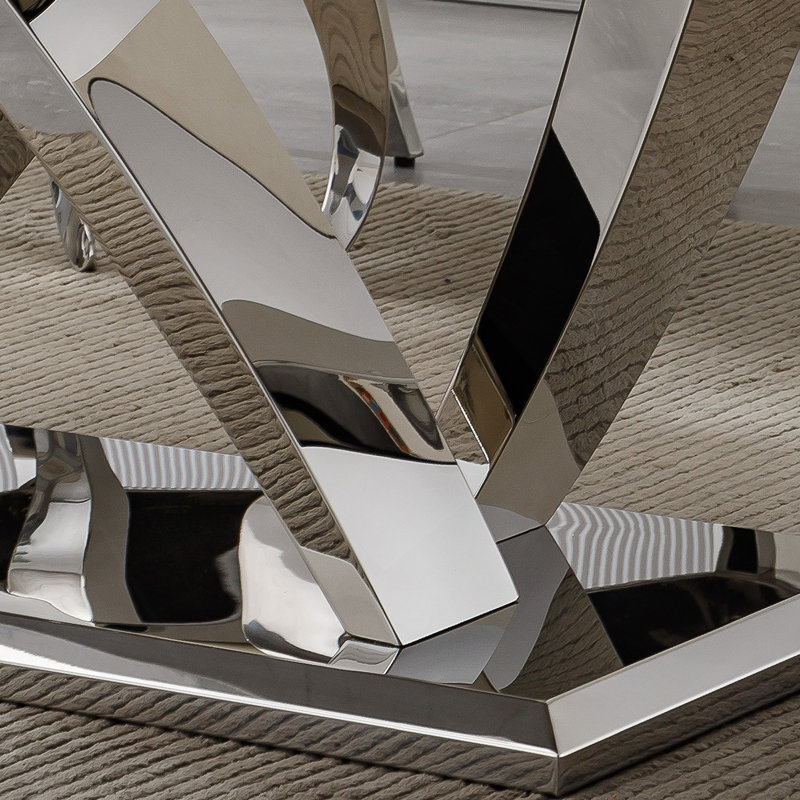 Table de salle à manger en marbre pour 6 personnes, table de salle à manger rectangulaire en faux marbre 70 po avec base en acier inoxydable à finition miroir, table de cuisine moderne en marbre de grande taille (argent, gris)