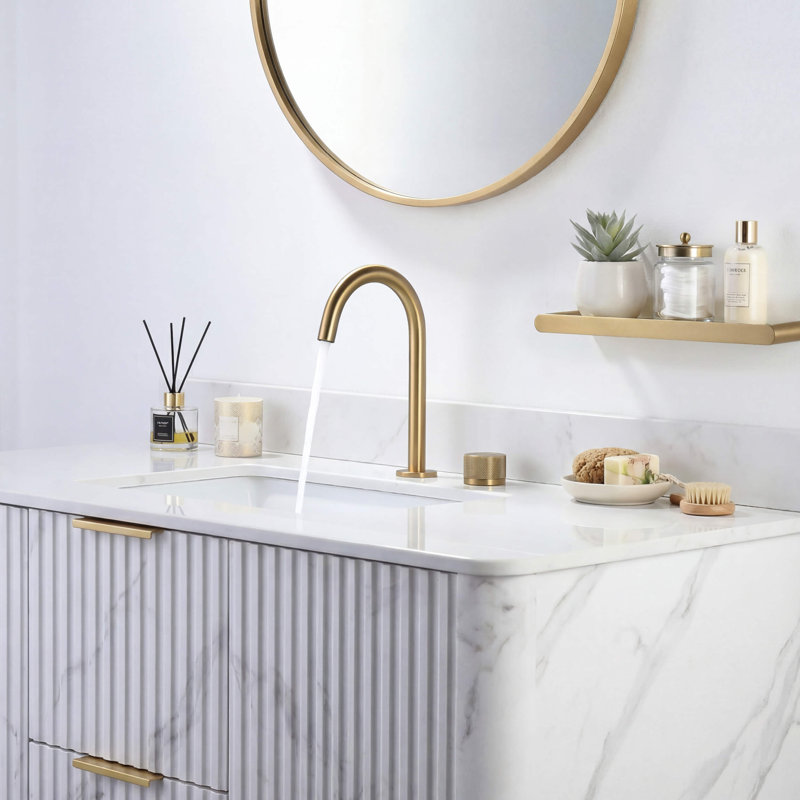 Circular X One Handle Two Holes Bathroom Vanity Sink Faucet with Drain, Brushed Brass